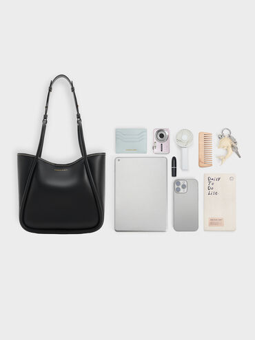 กระเป๋าโท้ทขนาดมินิดีไซน์ขอบรุ่น Lyla, สีดำ, hi-res