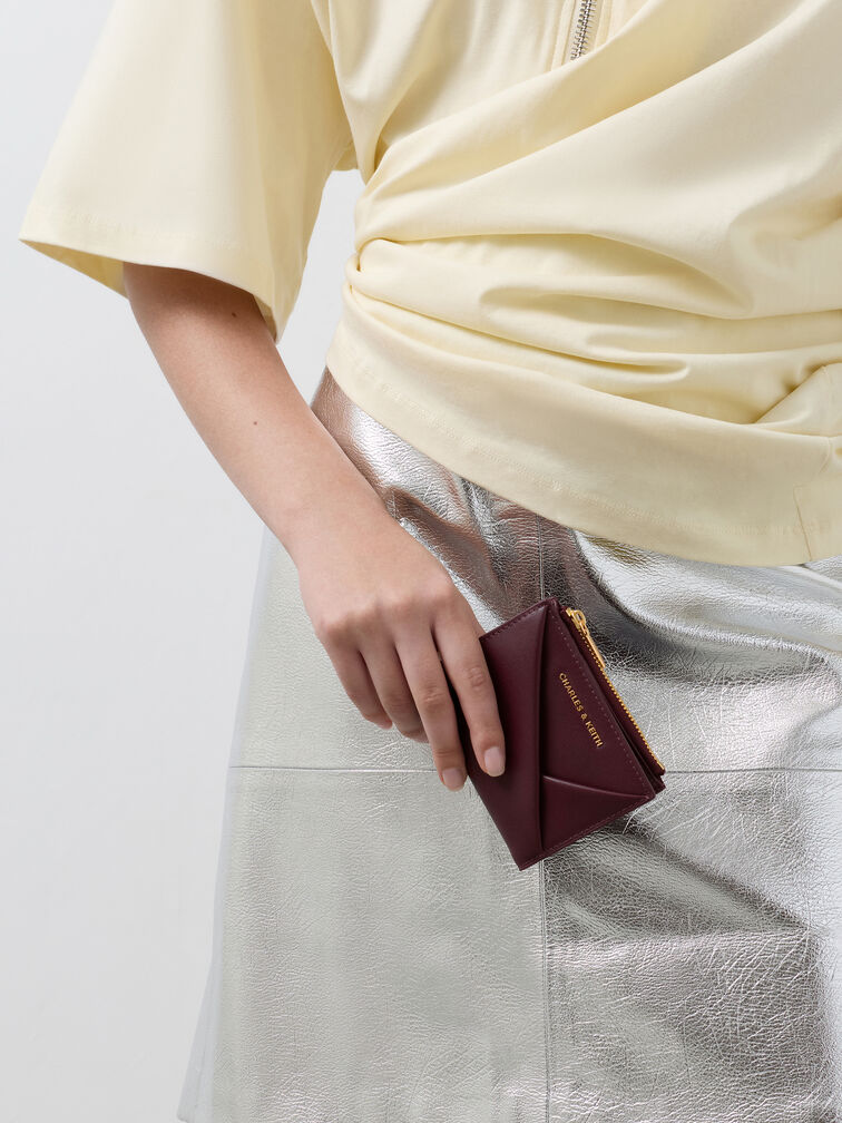 กระเป๋าสตางค์ทรงสี่เหลี่ยมดีไซน์ที่ปิดแบบซิปด้านบนรุ่น Midori, สีไวน์เบอร์รี่เรด, hi-res