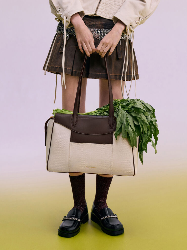 กระเป๋าโท้ทผ้าแคนวาสรุ่น Raon, สีเอสเพรสโซบราวน์, hi-res