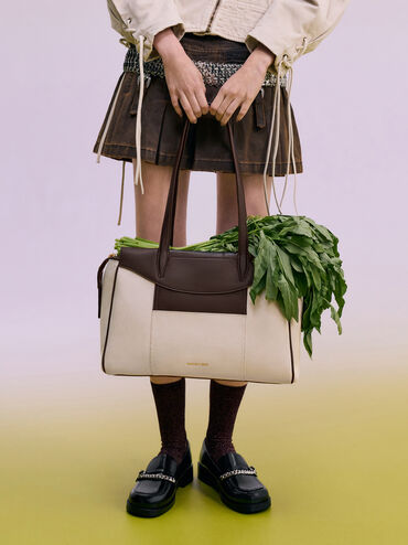 กระเป๋าโท้ทผ้าแคนวาสรุ่น Raon, สีเอสเพรสโซบราวน์, hi-res