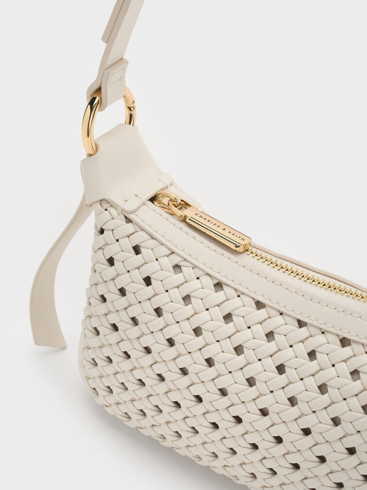 กระเป๋าสะพายไหล่ดีเทลงานสานขนาดมินิรุ่น Calla, สีครีม, hi-res