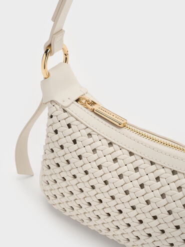 กระเป๋าสะพายไหล่ดีเทลงานสานขนาดมินิรุ่น Calla, สีครีม, hi-res