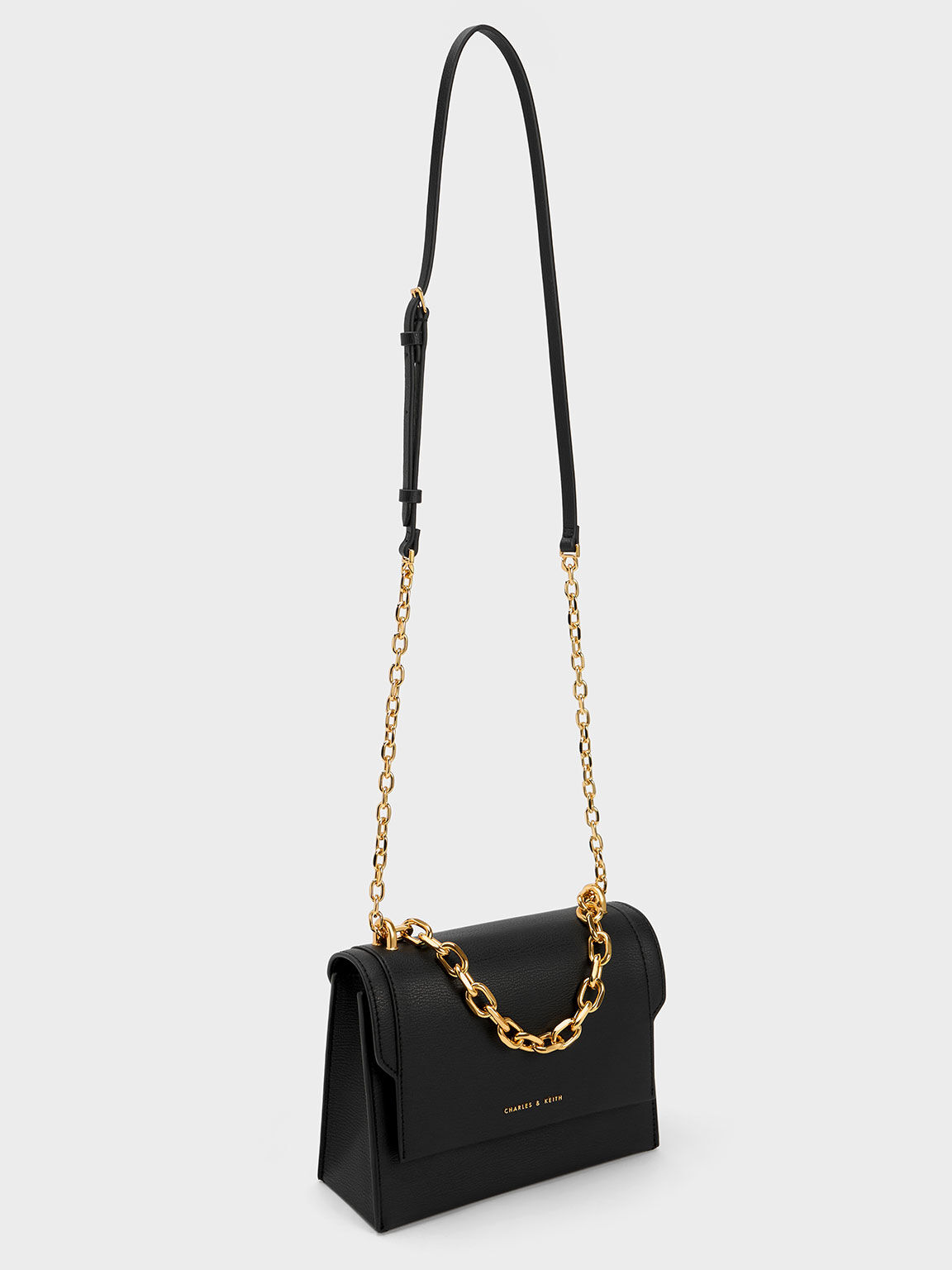 Black Front Flap Chain Handle Crossbody Bag CHARLES KEITH TH
