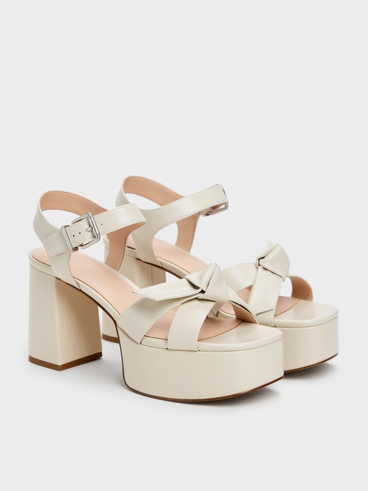 Anika Knot-Bow Platform Sandals, Chalk, hi-res