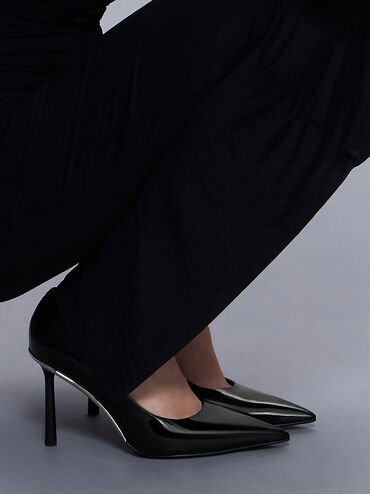 Patent Pointed-Toe Stiletto Heels, Black Patent, hi-res