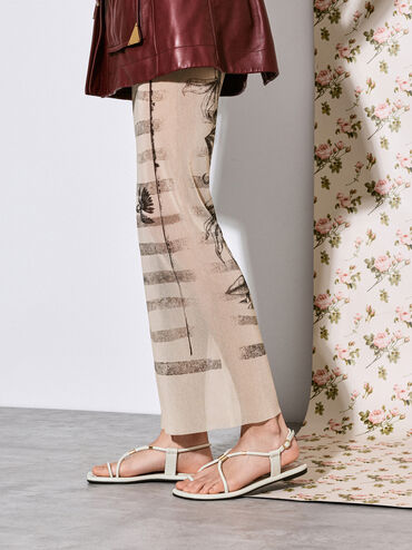 Metallic-Accent Toe-Ring Sandals, Chalk, hi-res