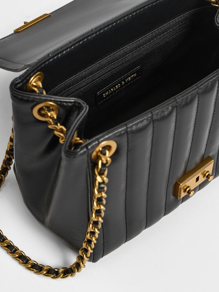 Donna Crinkle-Effect Shoulder Bag, Black, hi-res