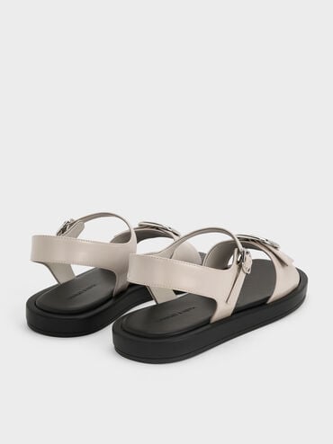 Buckled Slingback Sandals, Light Grey, hi-res