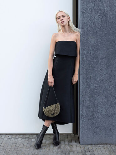 Philomena Furry Half-Moon Crossbody Bag, Khaki, hi-res