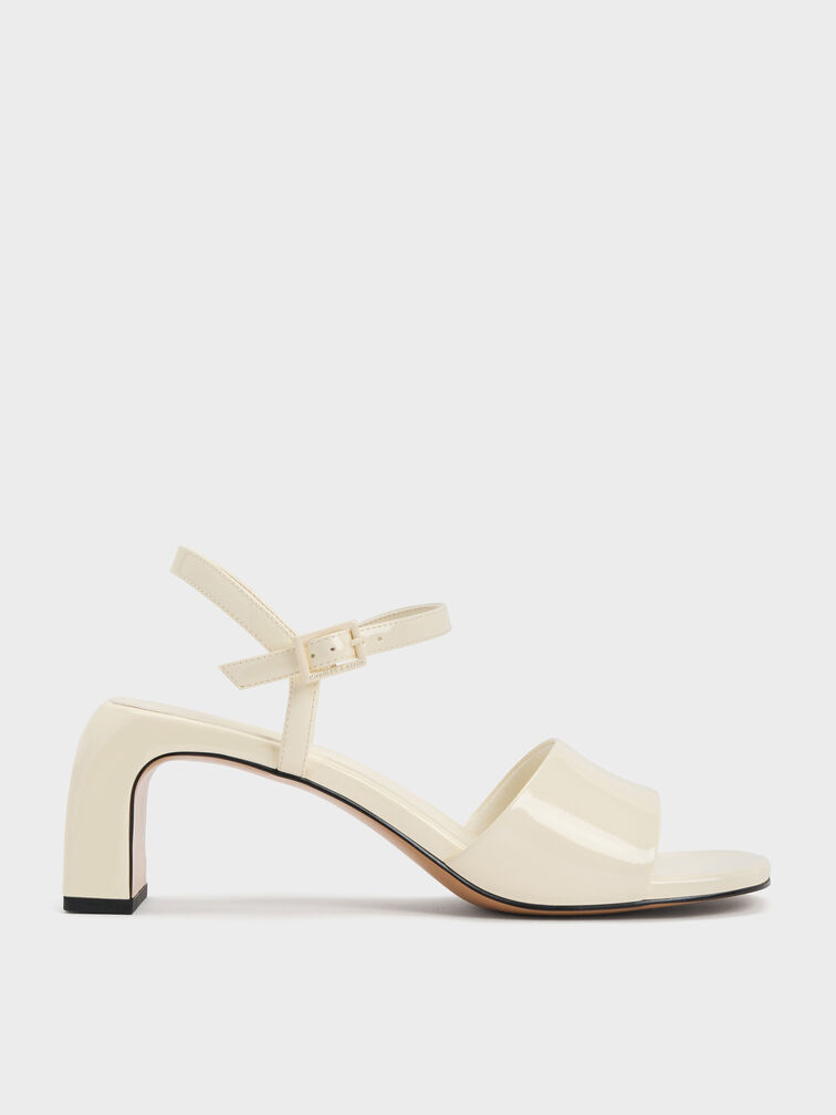 Patent Ankle-Strap Heeled Sandals, Butter, hi-res