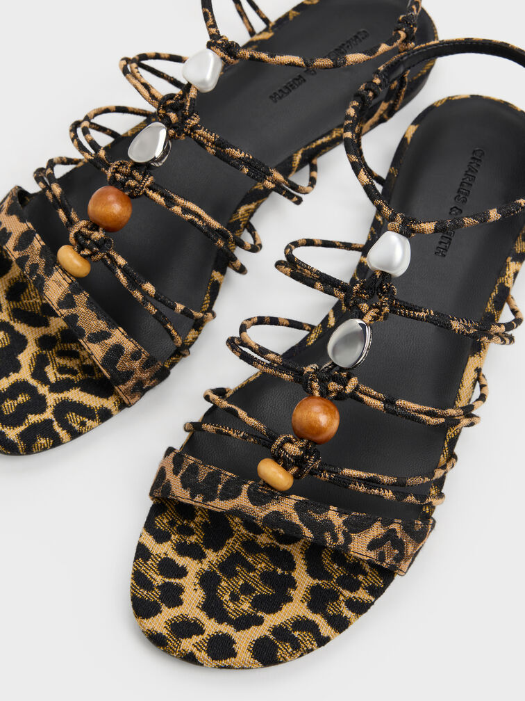 Georgie Leopard-Print Bead Strappy Sandals, Animal Print Natural, hi-res