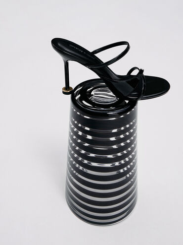 Wynn Patent Crossover Sculptural-Heel Strappy Mules, Black Patent, hi-res