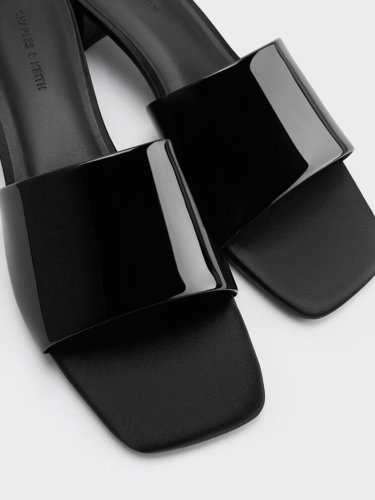 Patent Wide-Strap Heeled Mules, Black Patent, hi-res