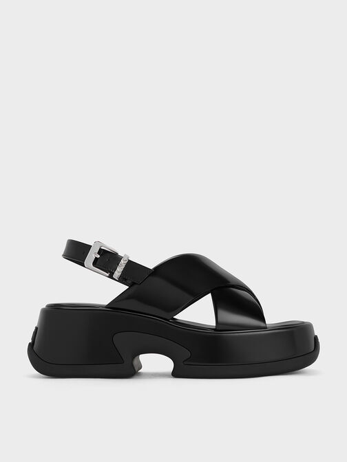 Caria Leather Platform Sandals, Black Boxed, hi-res