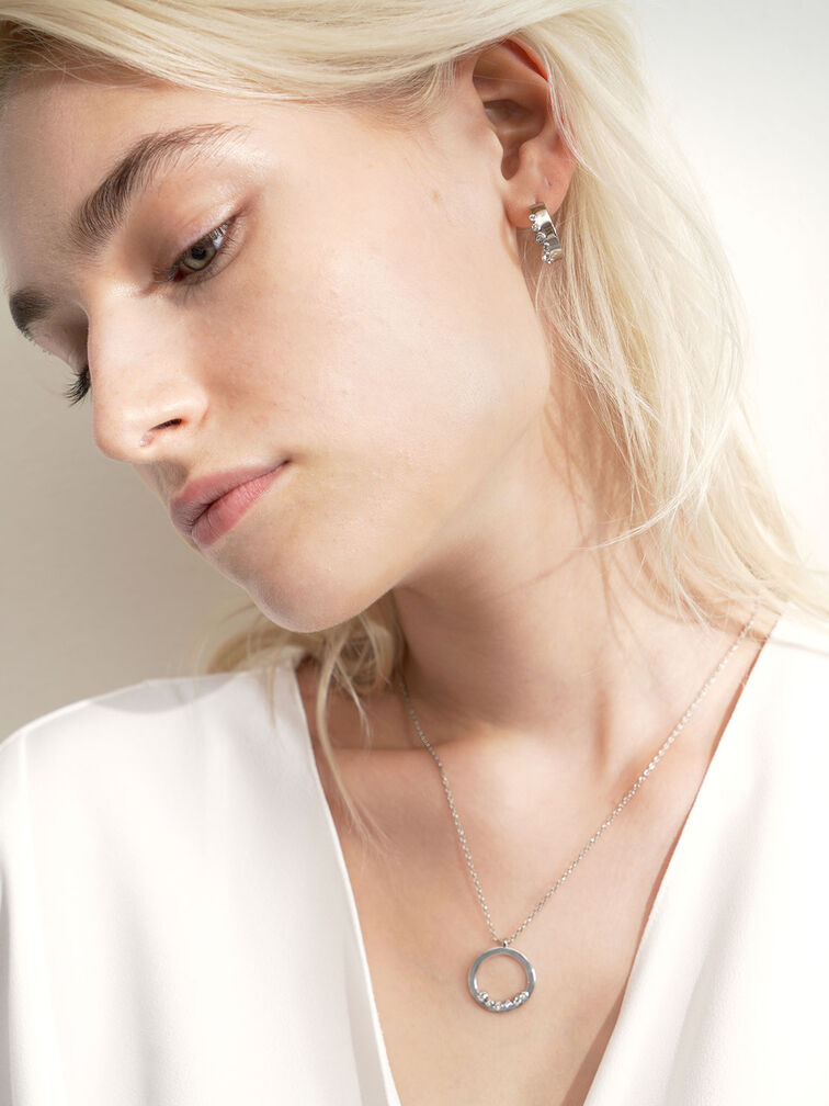Swarovski® Crystal Studded Pendant Necklace, สีเงิน, hi-res