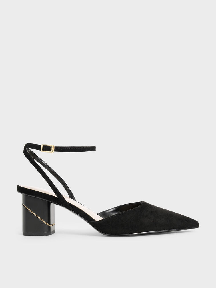 Textured Ankle Strap Pointed Toe Pumps, , hi-res
