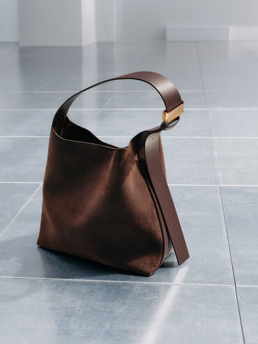 Edna Recycled Suede Bucket Bag, Espresso Brown, hi-res