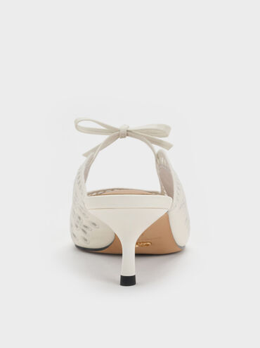 Leather Embroidered Heeled Mules, White, hi-res