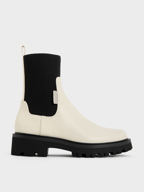 Two-Tone Knitted Sock Ridge-Sole Chelsea Boots, , hi-res