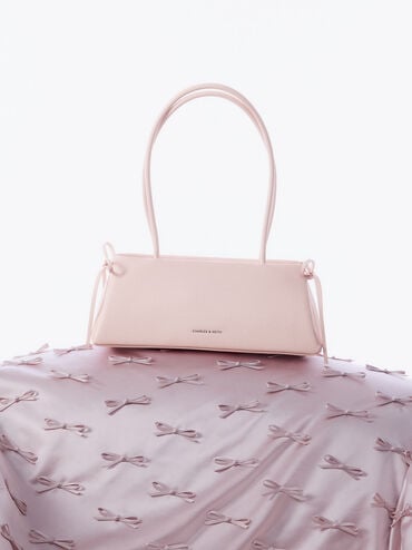 กระเป๋าสะพายไหล่ทรงสี่เหลี่ยมคางหมูแบบยาวตกแต่งด้วยโบว์รุ่น Hazel, สีซอฟต์พิงค์, hi-res