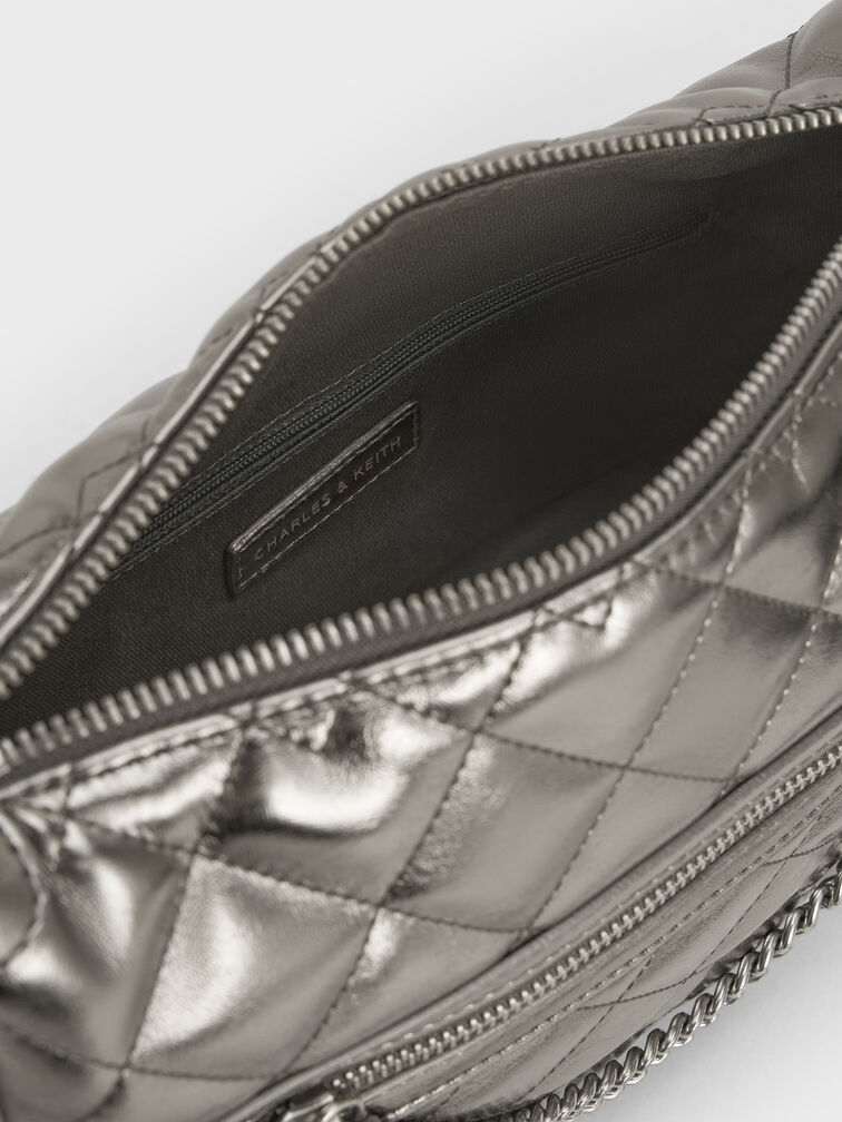 Duo Metallic Quilted Shoulder Bag, Pewter, hi-res