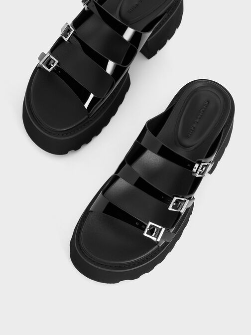 Nadine Patent Triple-Strap Platform Sandals, หนังแก้วสีดำ, hi-res