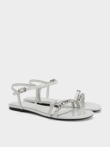 Georgie Chain Ankle-Strap Flats, Light Grey, hi-res