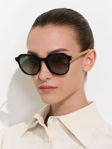 Recycled Acetate Chain-Link Sunglasses, สีดำ, hi-res
