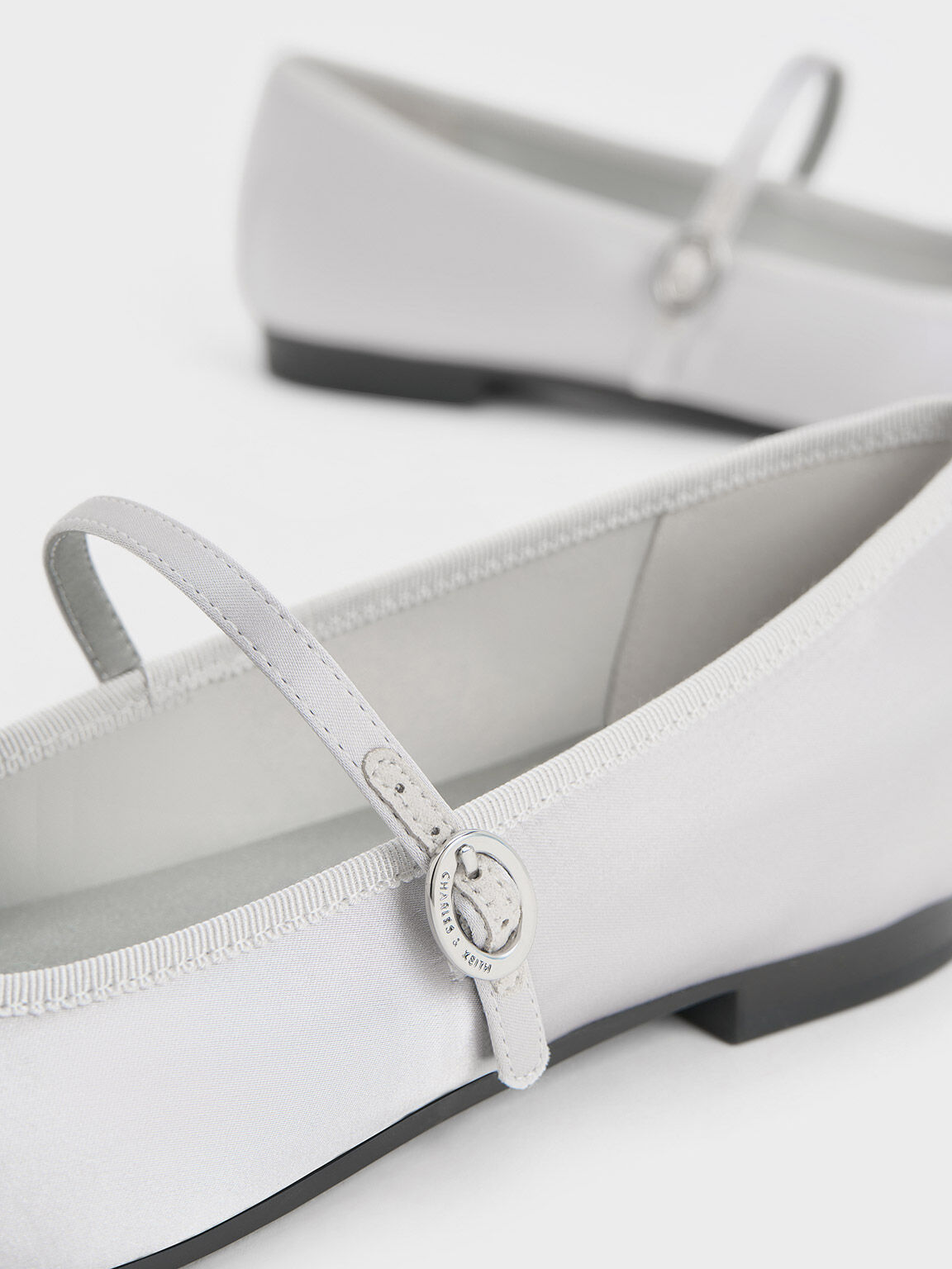 Emiko Satin Bow Mary Jane Flats Silver