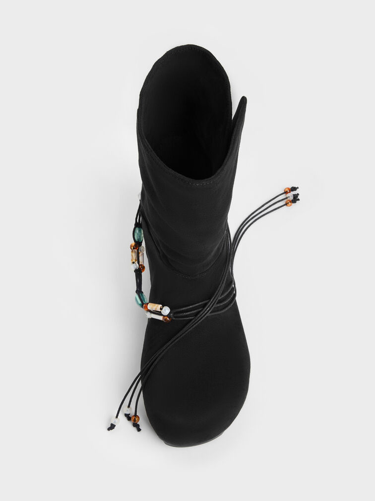Franca Faux Suede Beaded Flatform Boots, Black Textured, hi-res
