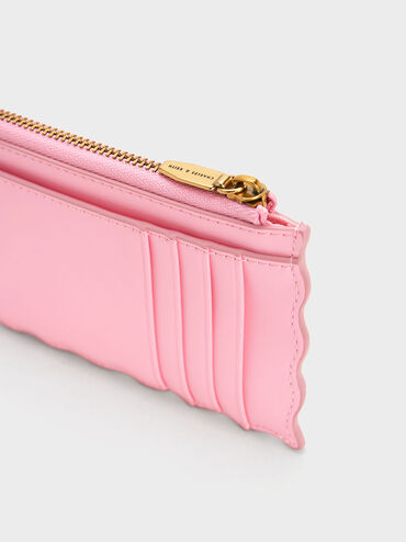 Wavy Trim Zip Wallet, สีชมพู, hi-res