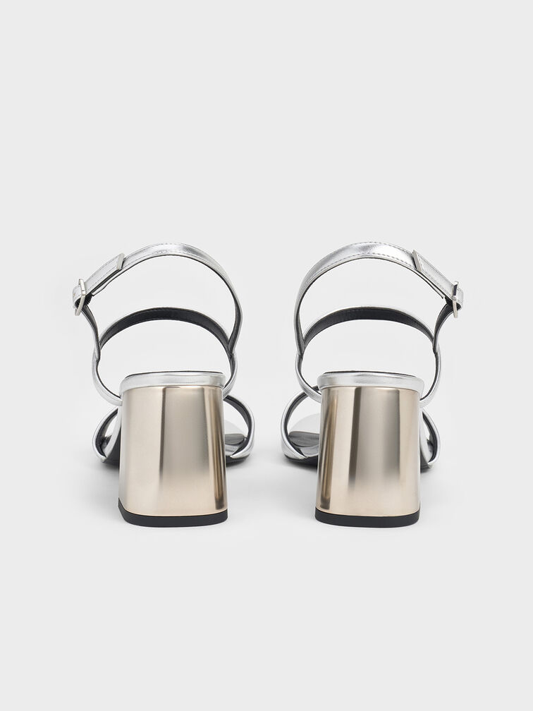 Metallic Block-Heel Slingback Sandals, Silver, hi-res