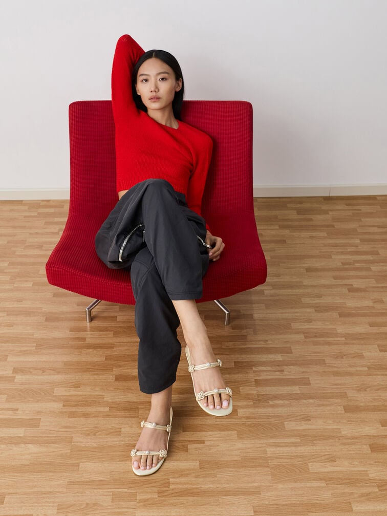 Orinda Knot-Pearl Slide Sandals, Butter, hi-res