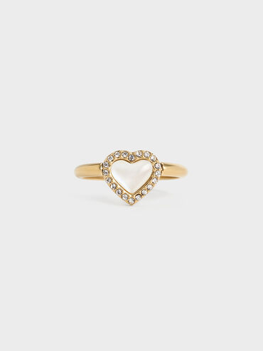Annalise Crystal Heart-Stone Ring, Brush Gold, hi-res