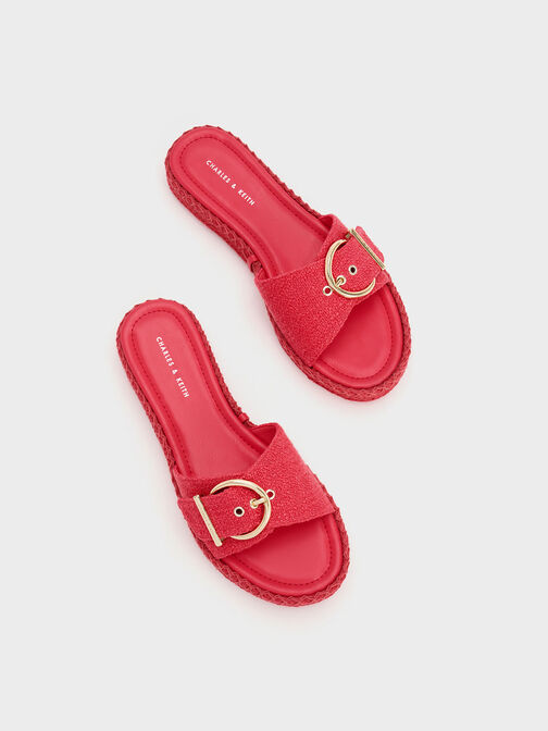 Linen Buckled Espadrille Flat Sandals, , hi-res