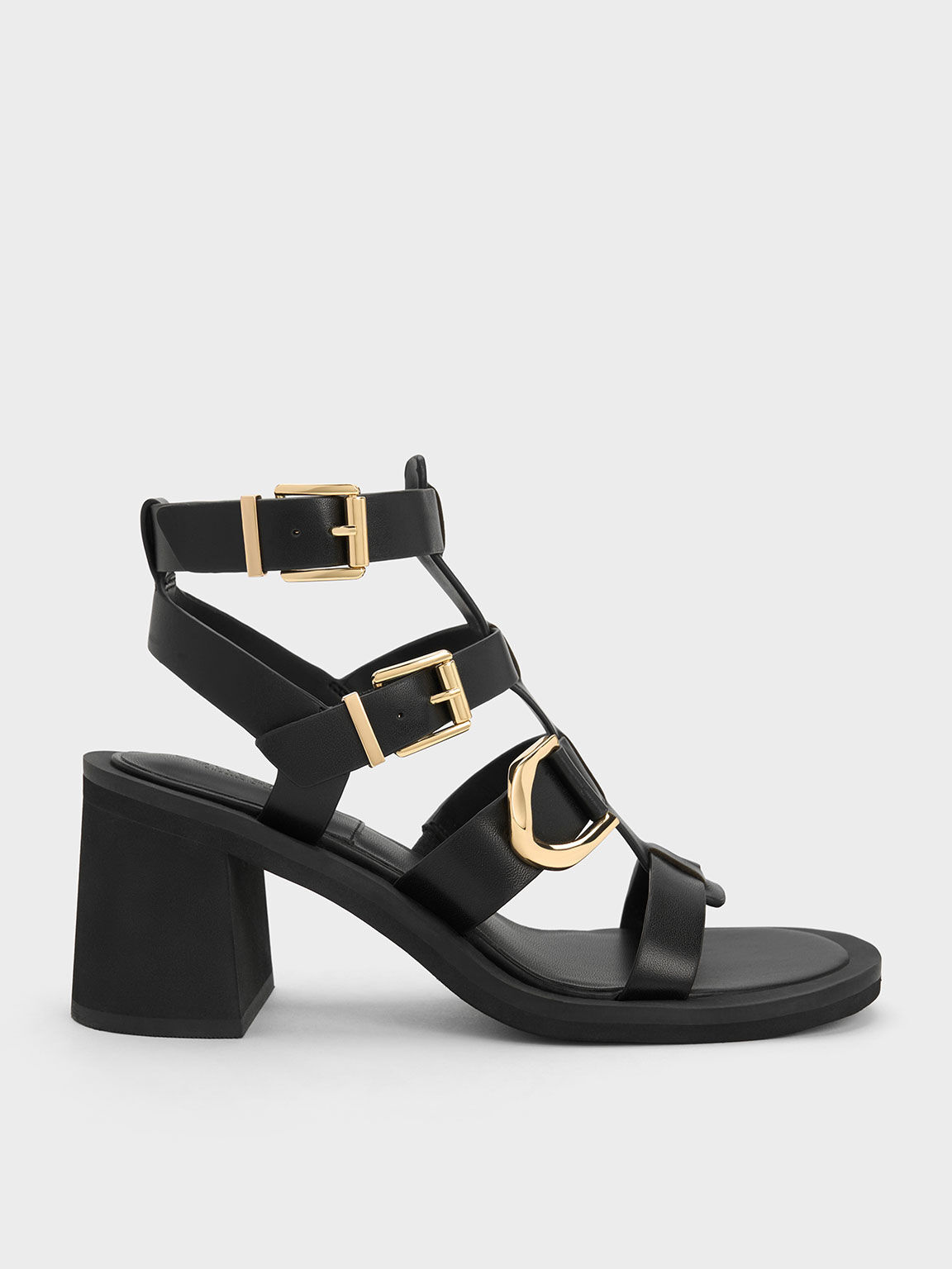 Black block heel gladiator sandals outlet