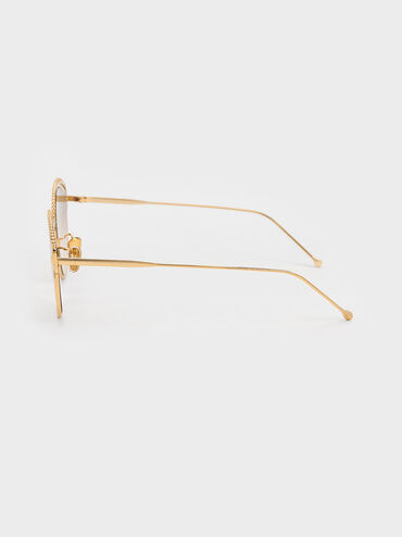 Braided Wire-Frame Cateye Sunglasses, สีทอง, hi-res
