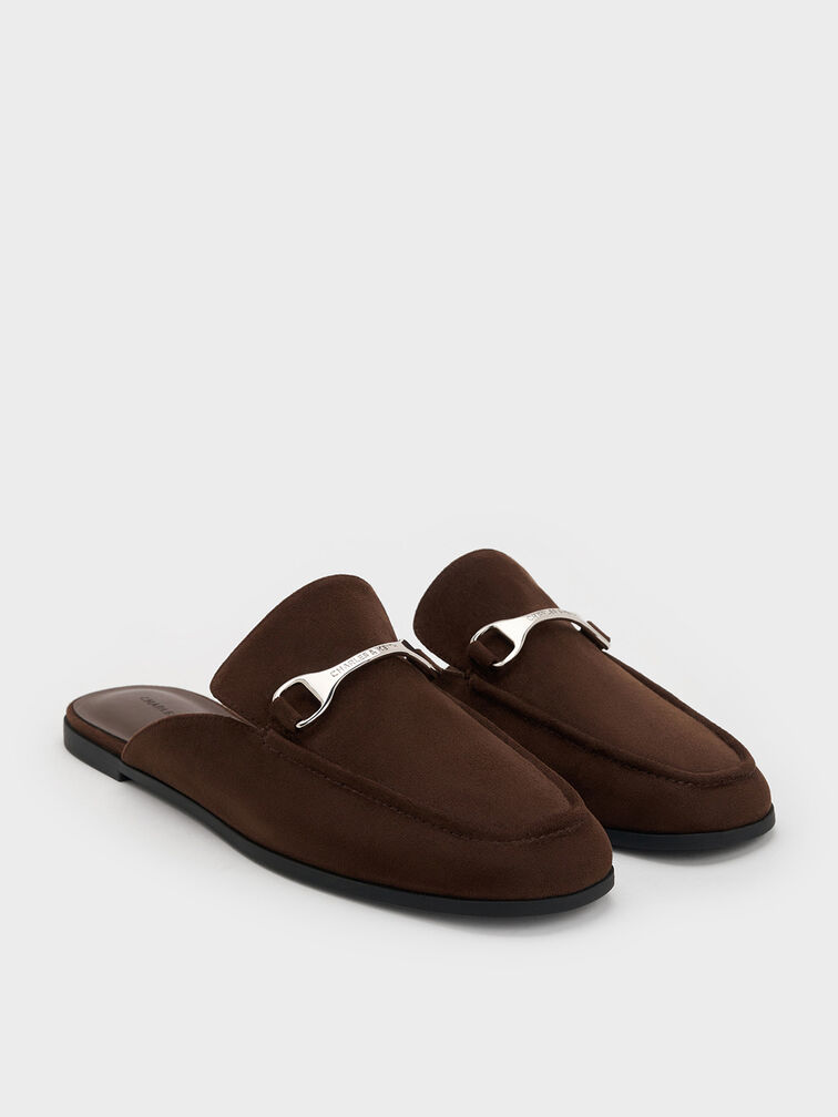 Leslie Faux Suede Metallic-Accent Mules, Dark Brown, hi-res