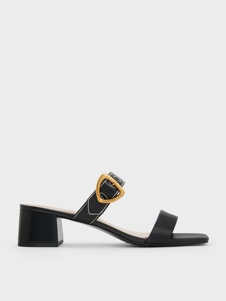 Sepphe Metallic Buckle Heeled Mules, , hi-res
