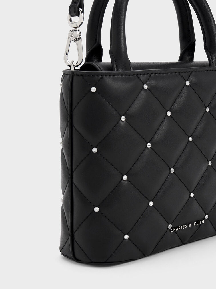 Gem-Embellished Padded Tote Bag, , hi-res