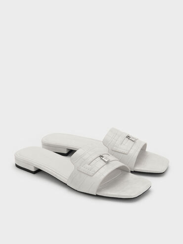Griselda Croc-Effect Slide Sandals, Animal Print White, hi-res