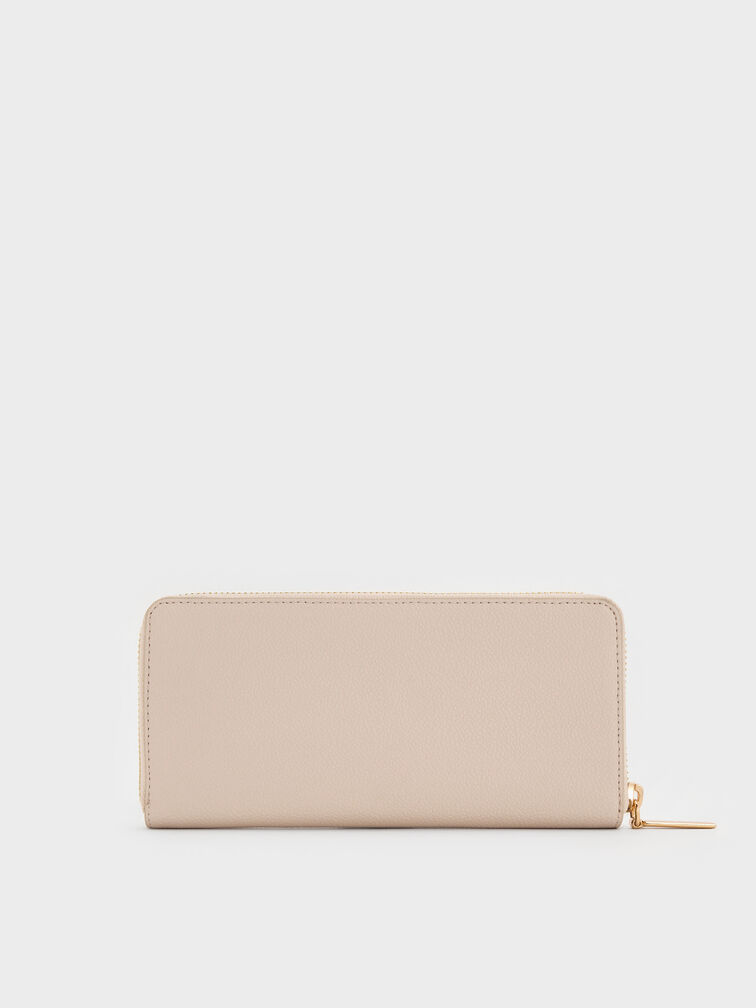 กระเป๋าสตางค์ใบยาวดีไซน์ที่ปิดแบบซิปรอบรุ่น Dulcie, สีโอ๊ต, hi-res