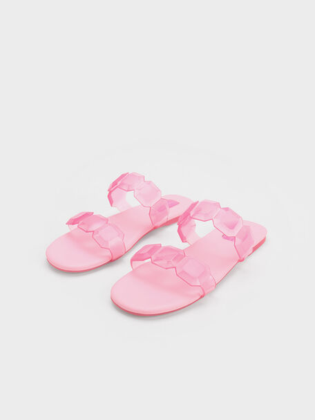 Gem-Strap Slide Sandals, สีชมพูอ่อน, hi-res
