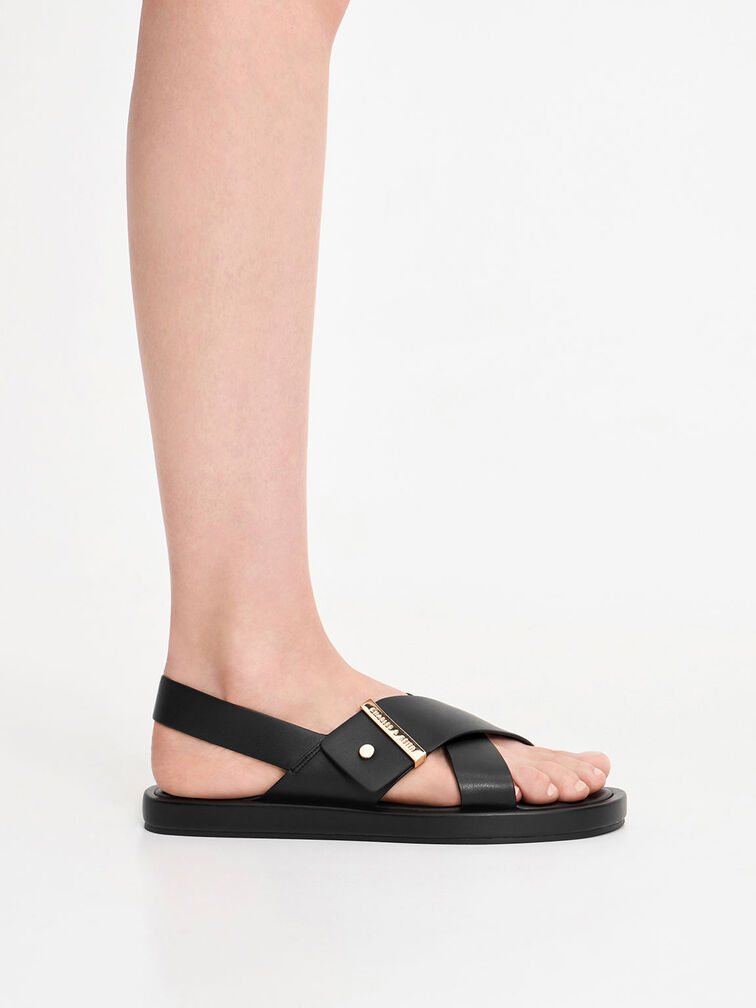 Crossover Back Strap Sandals, สีดำ, hi-res