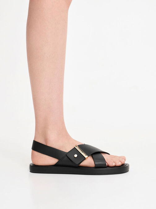 Crossover Back Strap Sandals, สีดำ, hi-res