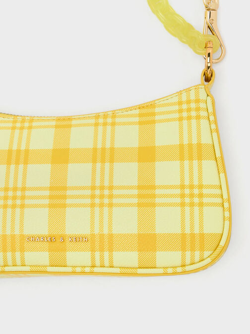 กระเป๋าลายตารางตกแต่งด้วยผ้าพันคอรุ่น Alcott, สีเหลือง, hi-res