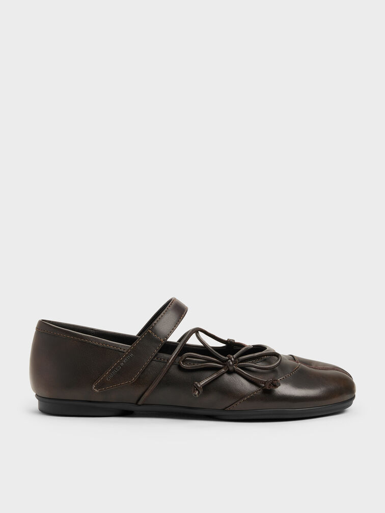 Aether Lace-Up Split-Toe Mary Jane Flats, Brown, hi-res
