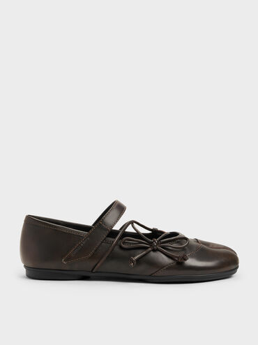 Aether Lace-Up Split-Toe Mary Jane Flats, Brown, hi-res