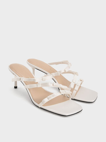 Jessy Recycled Polyester Bow Heeled Sandals, White, hi-res