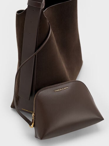 Edna Recycled Suede Hobo Bag, Espresso Brown, hi-res